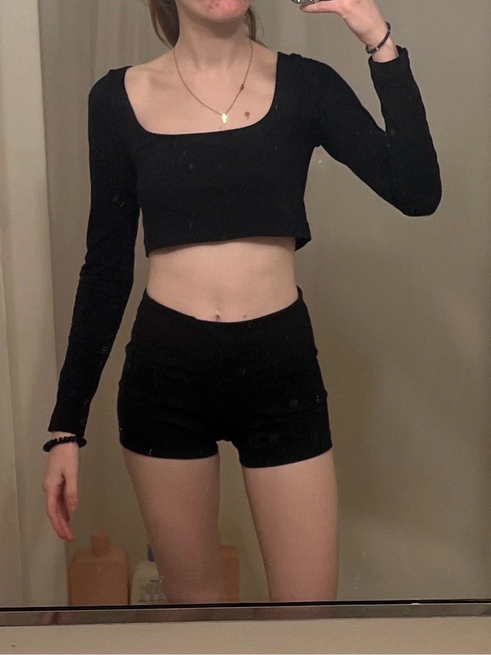 Garage Black Long Sleeve Square Neck Crop Top